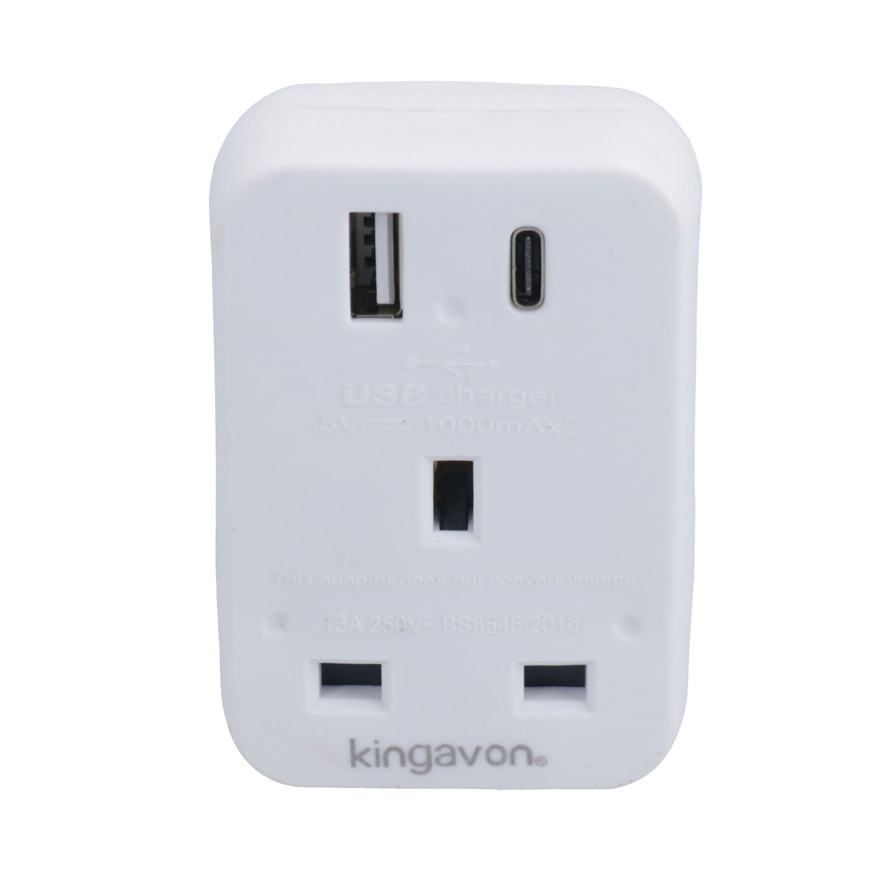 UK To EU Travel Socket Adaptor 2 Pin to 3 Pin Plug + C / USB Charging Ports