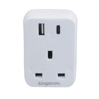 UK To EU Travel Socket Adaptor 2 Pin to 3 Pin Plug + C / USB Charging Ports