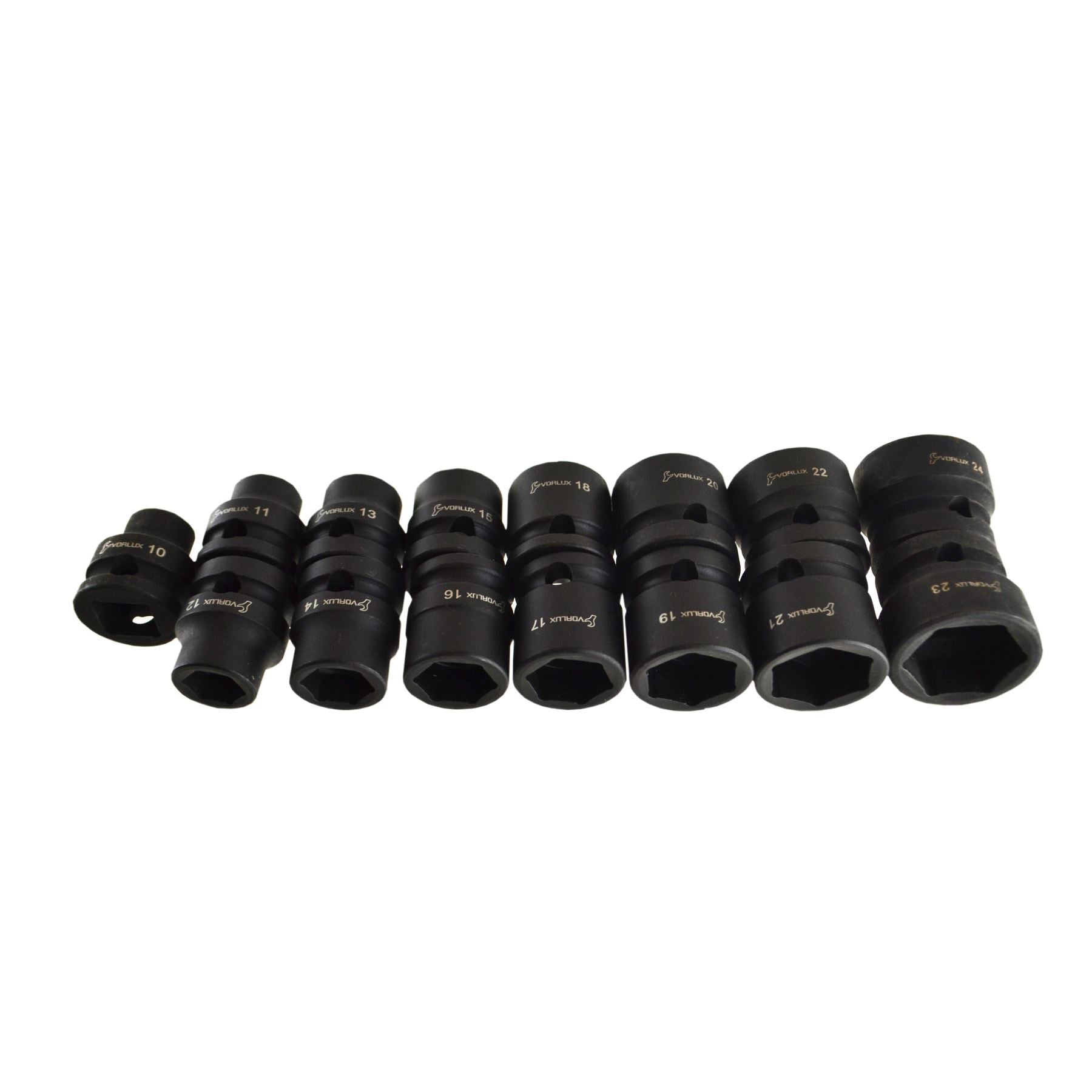 1/2" Drive Stubby Metric Impact Sockets 6 Sided Single Hex 10mm - 24mm 15pc