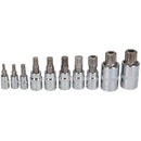 Triple Square Spline And Tamperproof  Sockets 1/4" 3/8" And 1/2" Dr 10pcs AT303