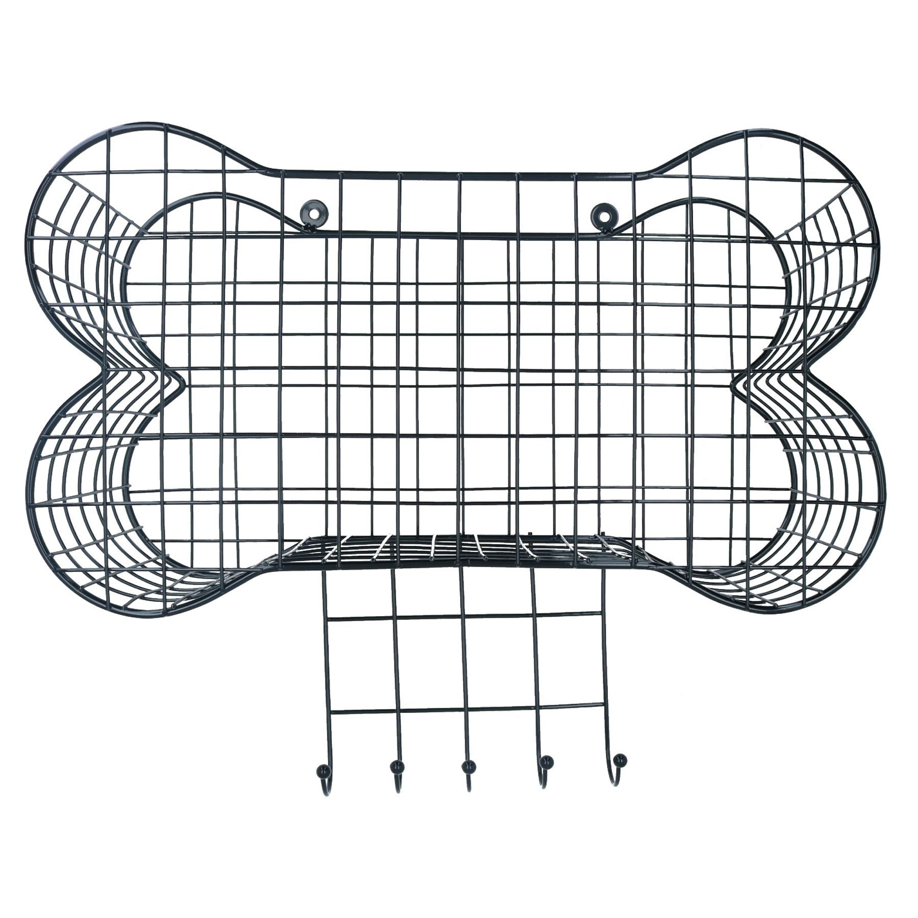 Large Wire Storage Shelf Bone Shaped Basket With Dog Lead Hooks Pet Tidier