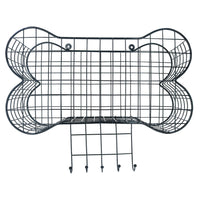 Large Wire Storage Shelf Bone Shaped Basket With Dog Lead Hooks Pet Tidier