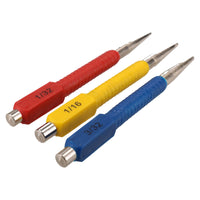 3pc Centre Punch Metal Nail Brads Dot Marking Set Colour Coded 1.5mm - 3mm