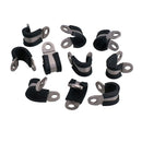 Pack of 10 Stainless Steel Rubber Lined P Clips Pipe Cable Clamp