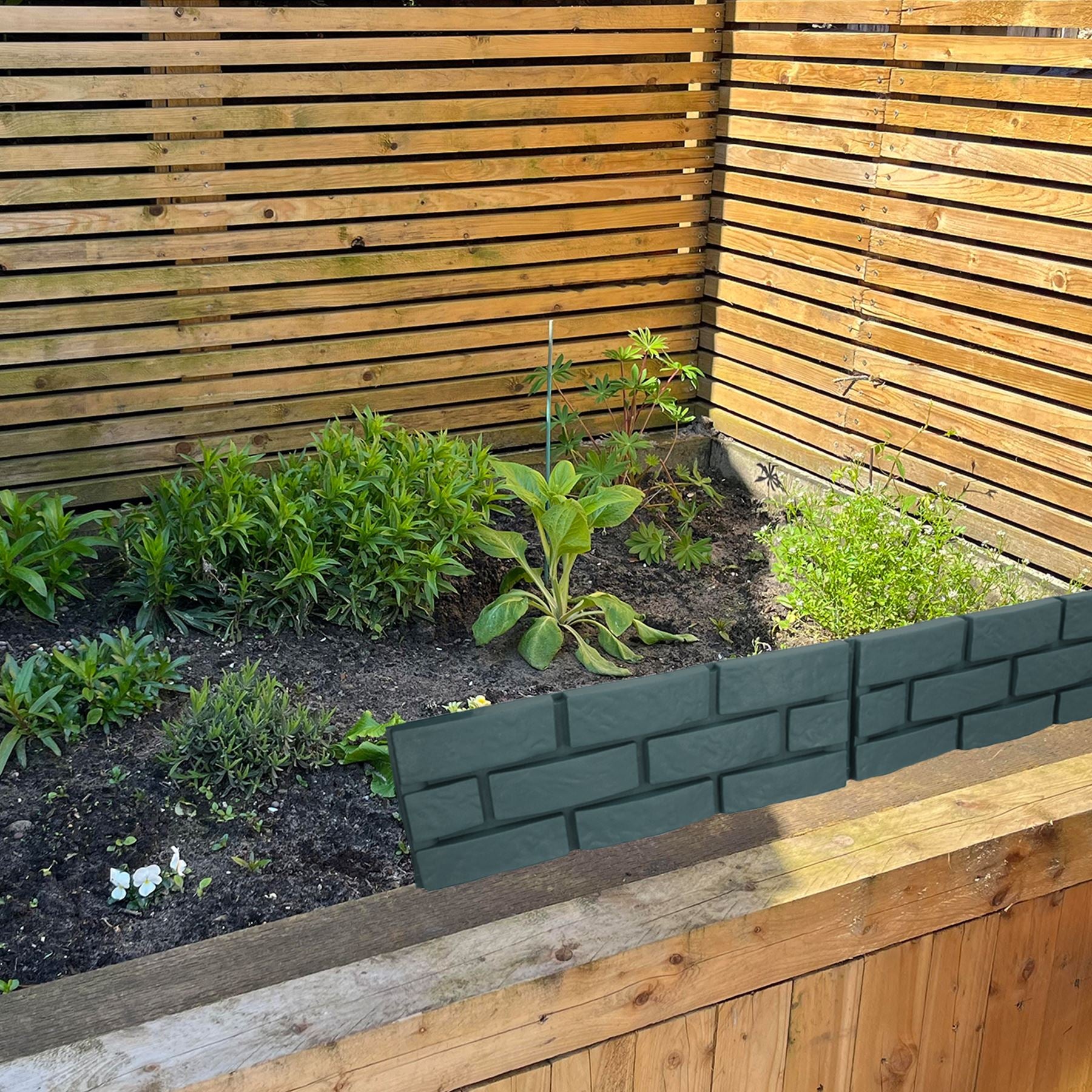 Grey Green Brick Effect Garden Lawn Edging Border Bordering ABS Plastic