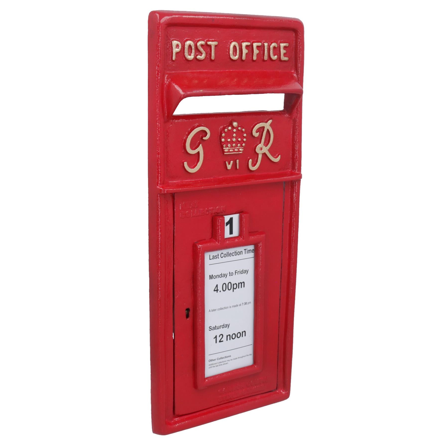 GR Royal Mail Post Box Wall Mount Replica Red Post Office Lockable GB Front