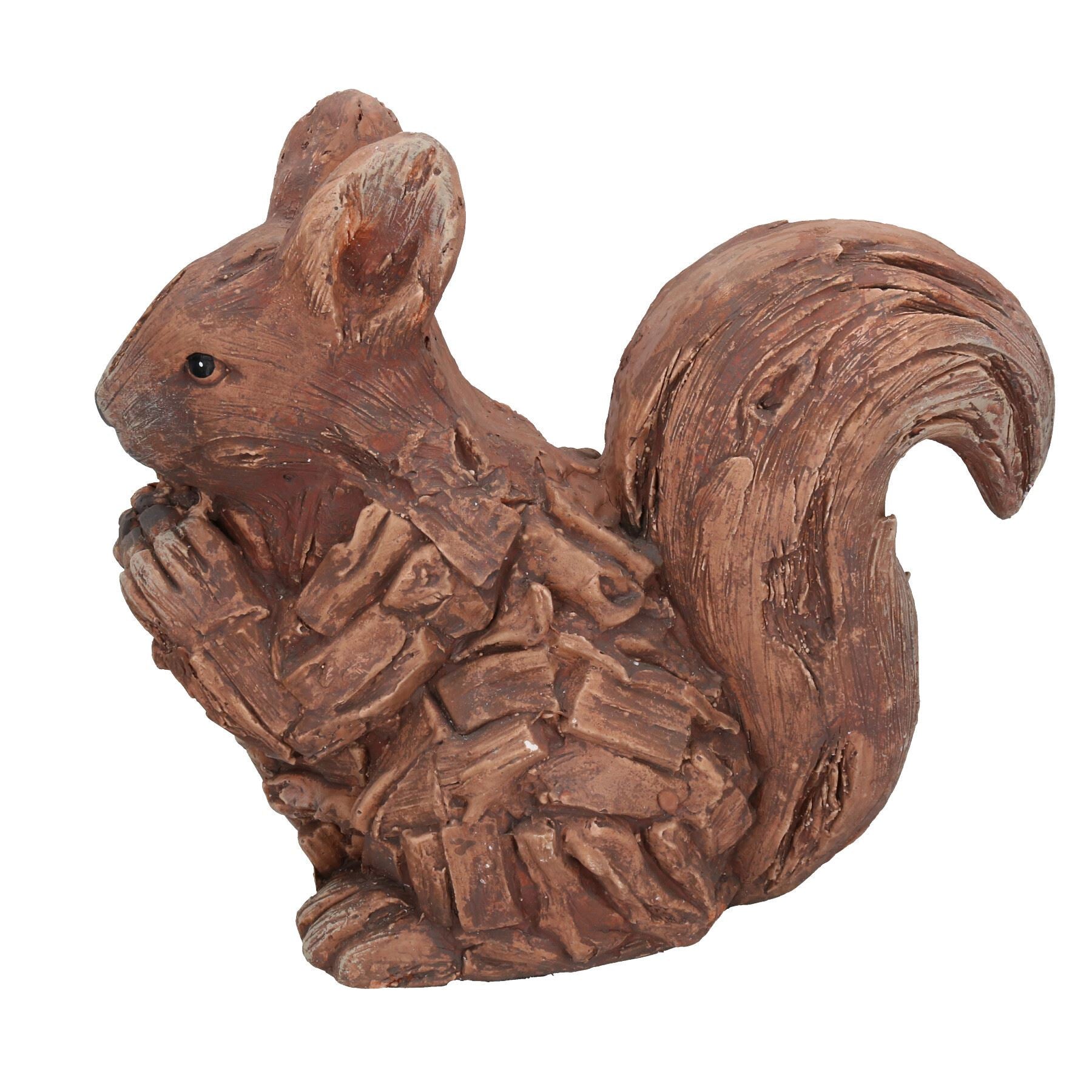 Wood Effect Frost Proof Poly Resin Garden / Patio Squirrel 35cm Home Gift