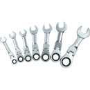 Metric + Imperial Stubby Flexible Flexi Combination ratchet Spanner Set 12pc