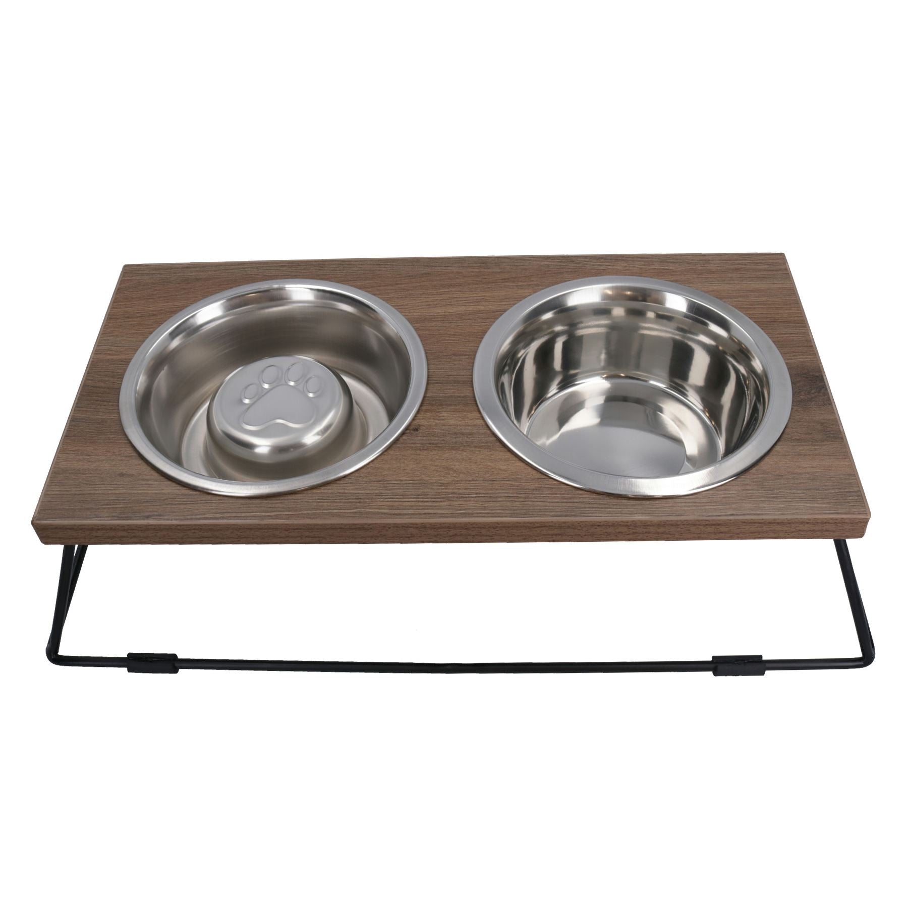 Dog Pet Puppy Slow Feeder Wooden Double Diner Raised Food Water Bowl