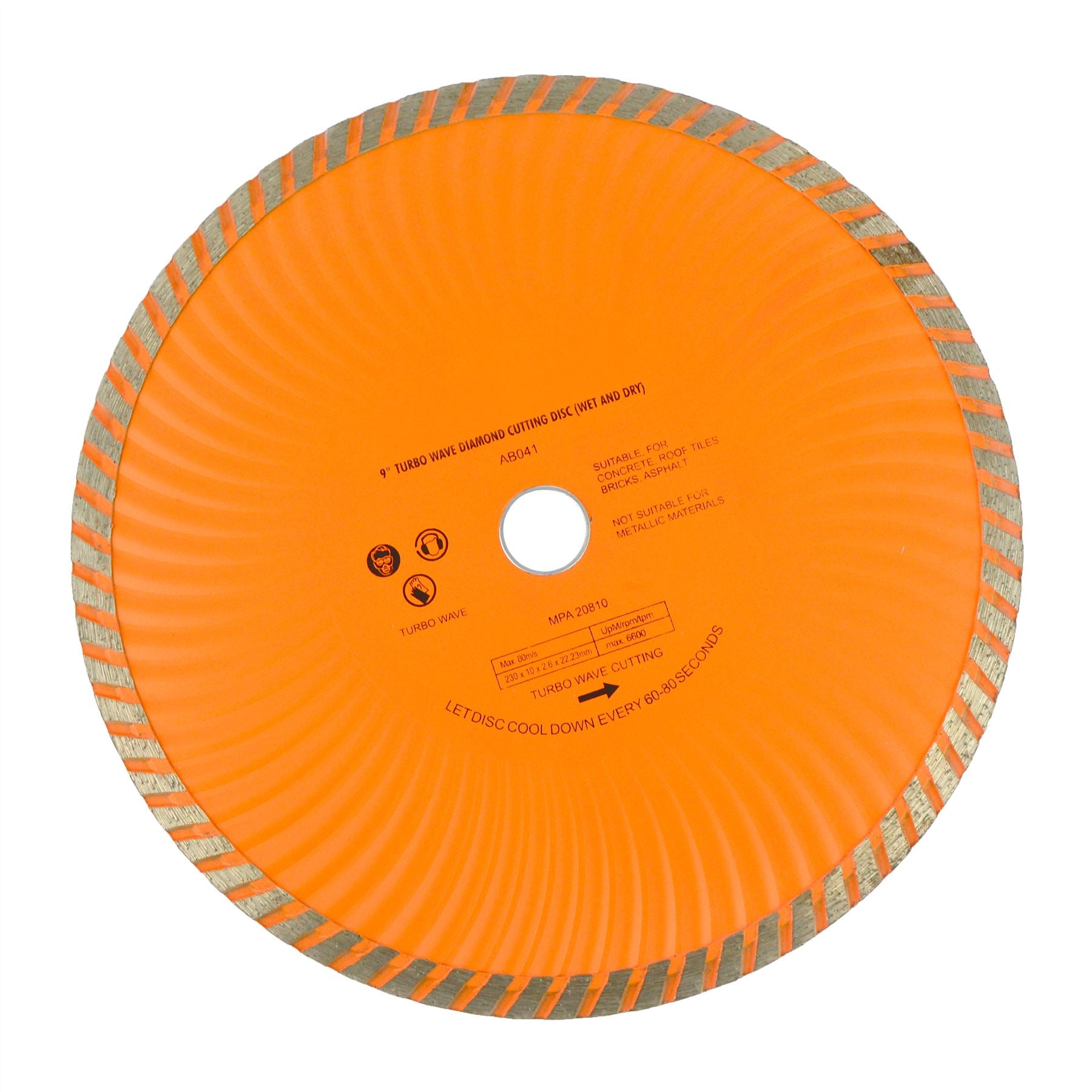 9" 230mm Turbo Wave Diamond Cutting Disc (Wet and Dry) Angle Grinder Disc TE450