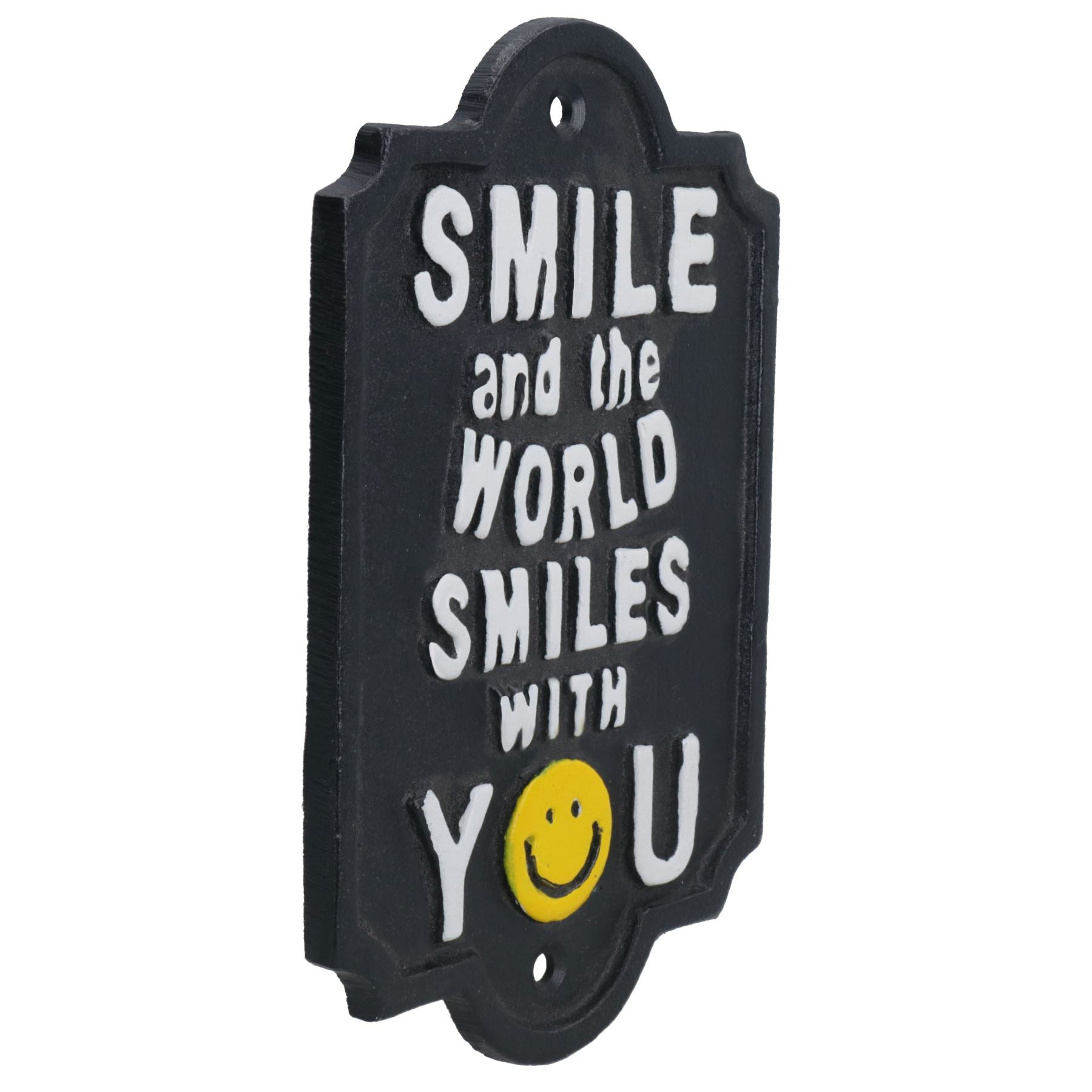 World Smiles With You Sign Plaque Cast Iron Garden House Home Wall Door