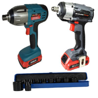 24v 1/2" Drive Li-on Cordless Battery Impact Wrench & 10 Shallow Impact Sockets