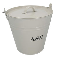 Coal Bucket & Lid Cream Metal Ash Tidy Bin Coal Carrier Fire Log Burner Kindling