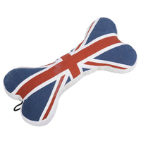 Large Sylish Union Jack Bone Canvas Dog Puppy Toy With Squeak Gift -(30cm L)