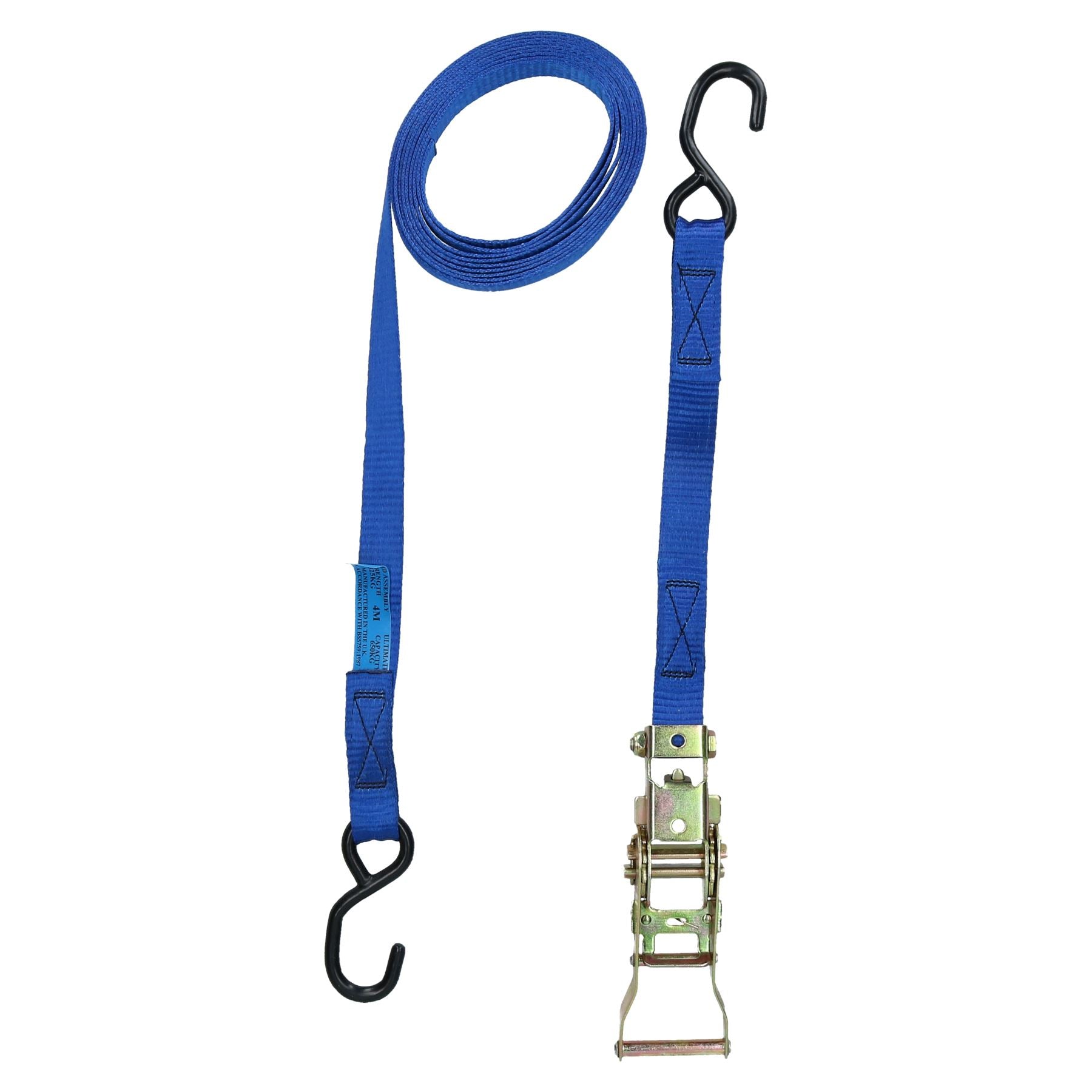 Blue Ratchet Strap Tie Down Trailer 4m Hook Cargo Strap 325kg Recovery