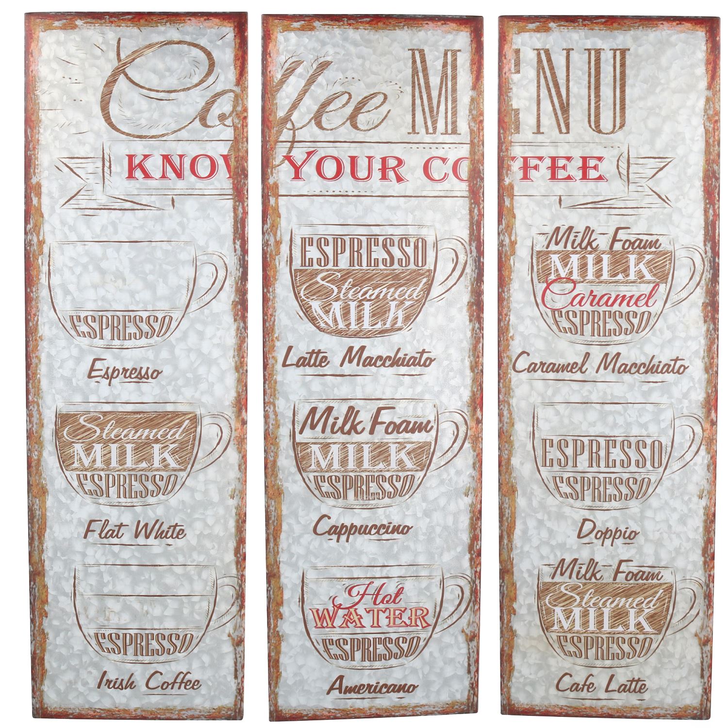 Hanging Set Of 3 Coffee Metal Sign Plaque Home PrePunched Holes 72x80cm