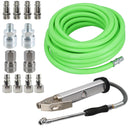 10 Metres Soft Rubber Hi-Vis Air Hose Airline + Euro Fittings + Tyre Inflator