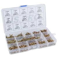 Wood Screws Assorted Sizes Pozi Drive Countersunk Fully Threaded 420pcs