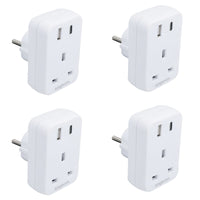 UK To EU Travel Socket Adaptor 2 Pin to 3 Pin Plug + C / USB Charging Ports