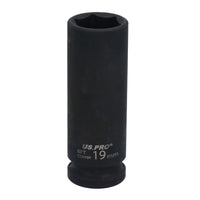 19mm 1/2" Drive Double Deep Metric Impacted Impact Socket Single Hex 6 Sided