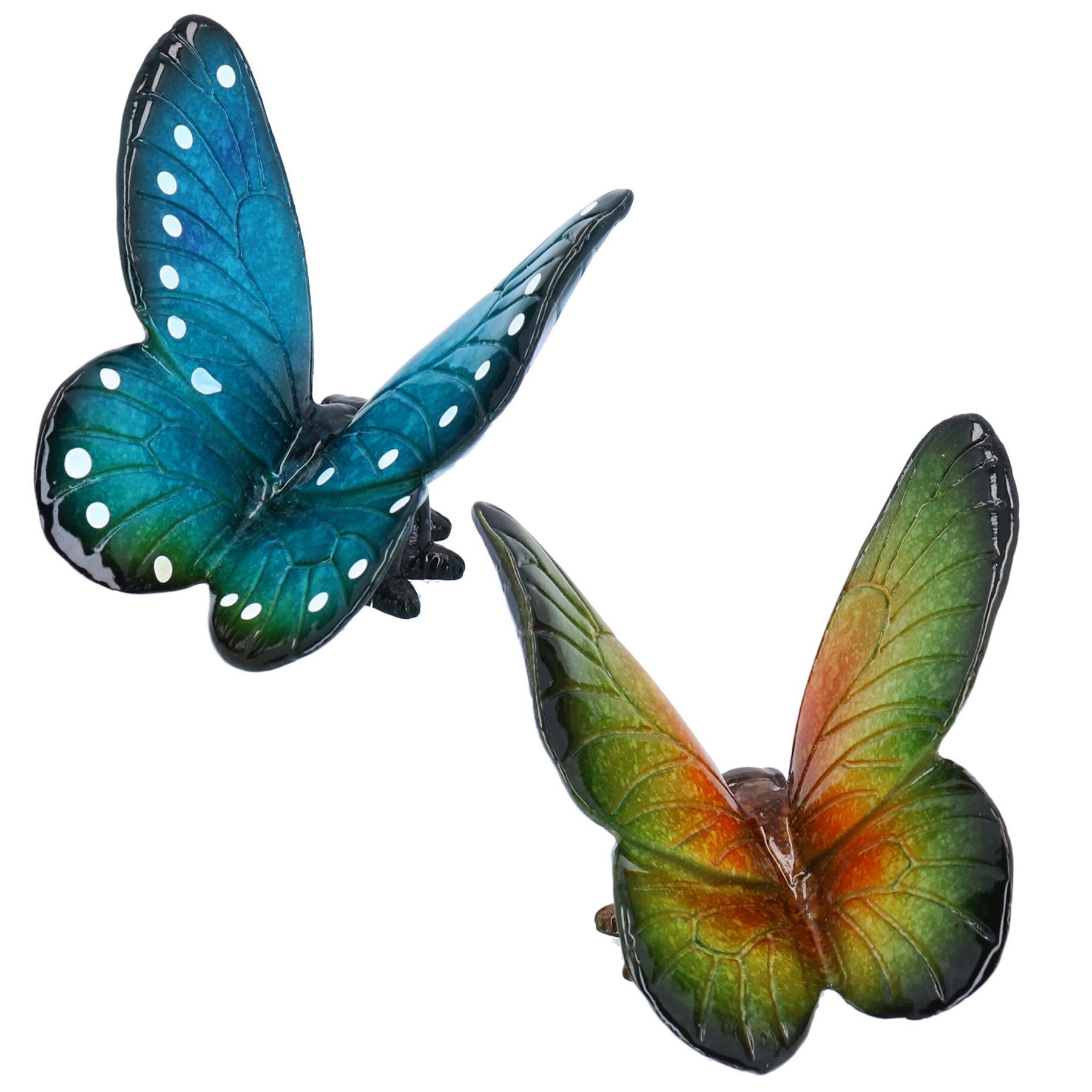 Green & Blue Wall Mount Butterflies Resin Shed Sculpture Statue House Garden