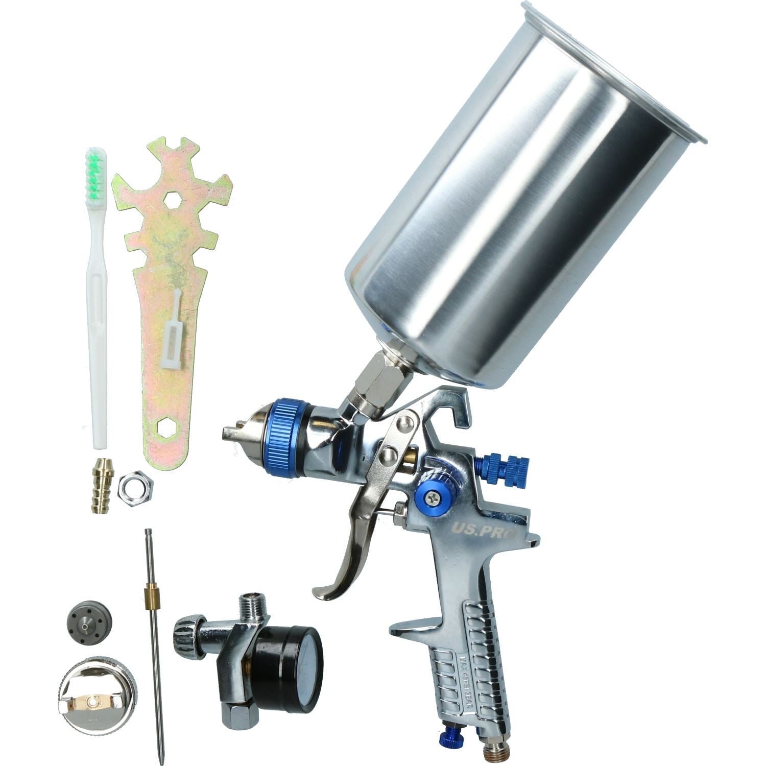 HVLP Spray Paint Gun Kit With Regulator 1.4mm & 2.0mm Nozzles 1000ml Cup AT982