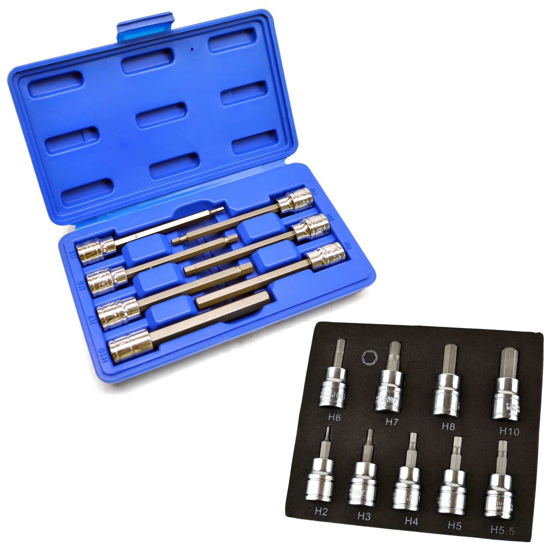 Long and Short Hex / Allen Key Socket Bit Set 3/8" dr H2 - H10 mm