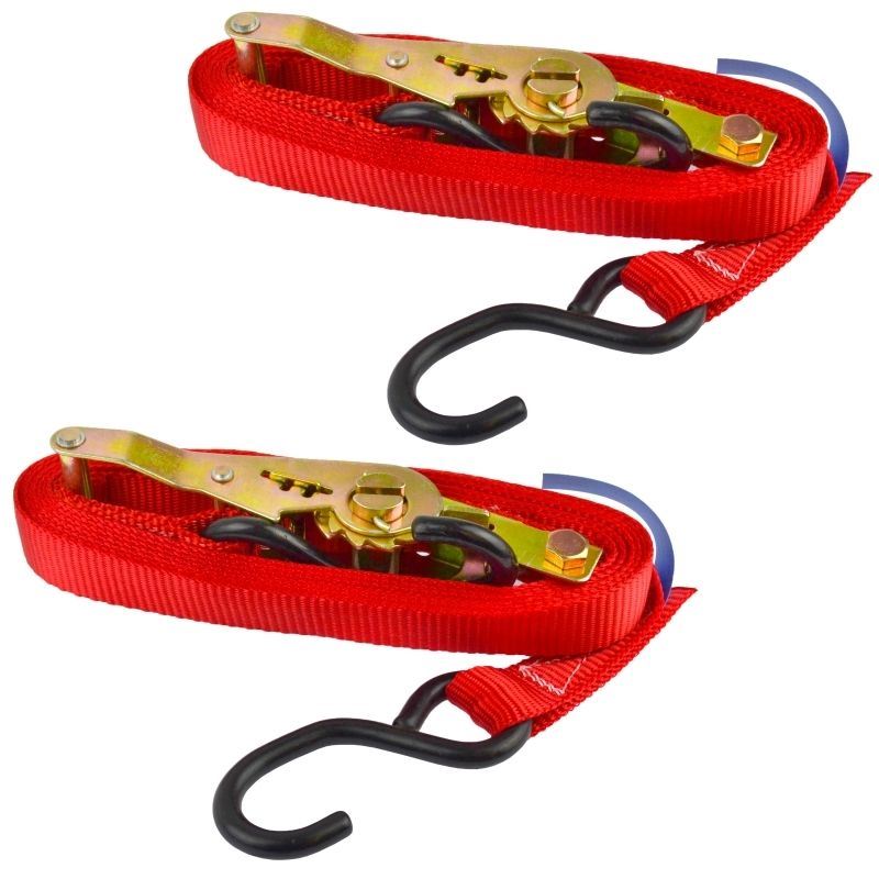 Red Ratchet Strap Tie Down Trailer 4m Hook Cargo Strap 325kg Lashing x 2 (Pair)