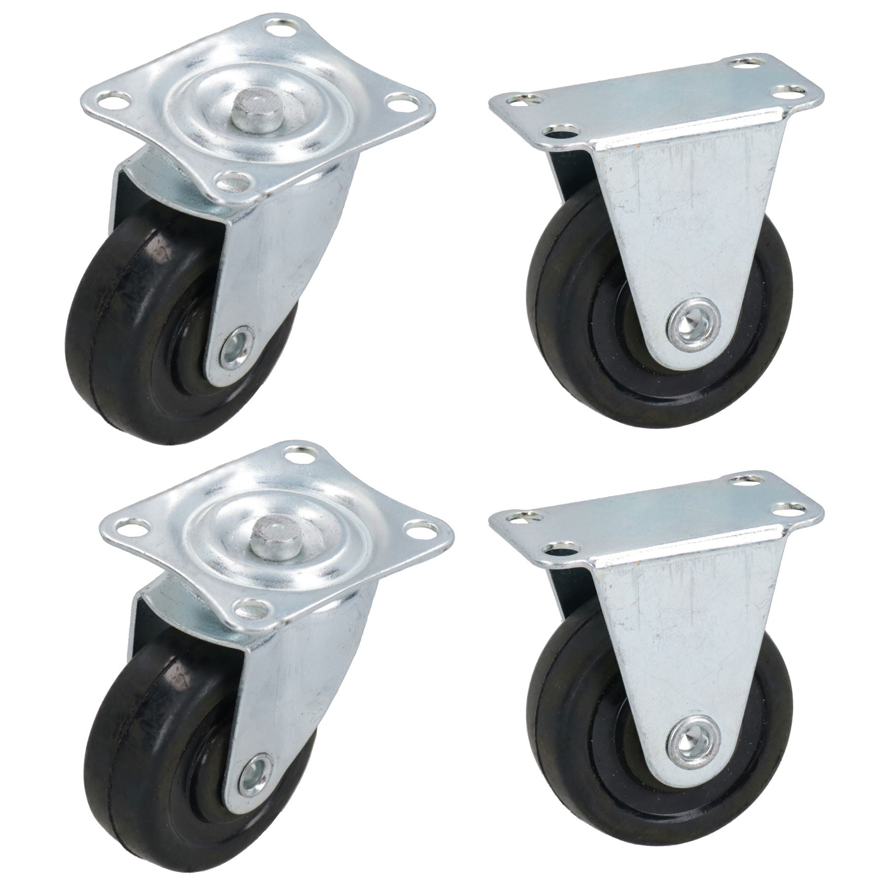 40mm Castor Wheel 4pc Trolley 2 x Fixed & 2 x Swivel Office Rollers TE372