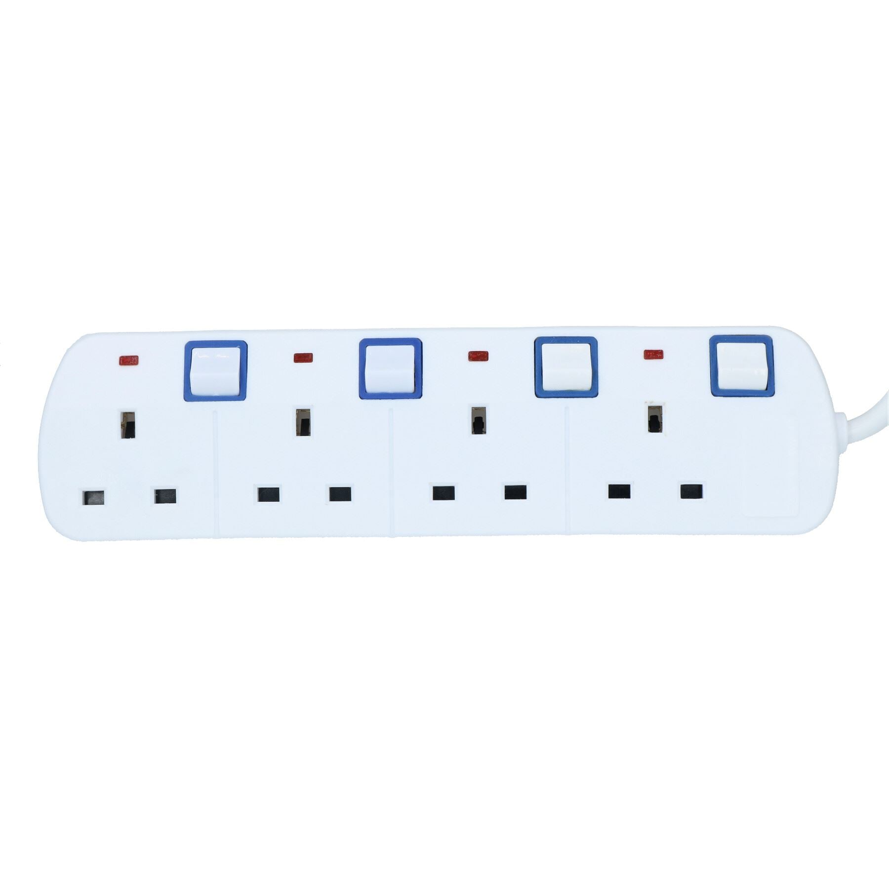 UK Plug 4 Gang Way Socket Extension lead Adaptor Individually Switched Sockets