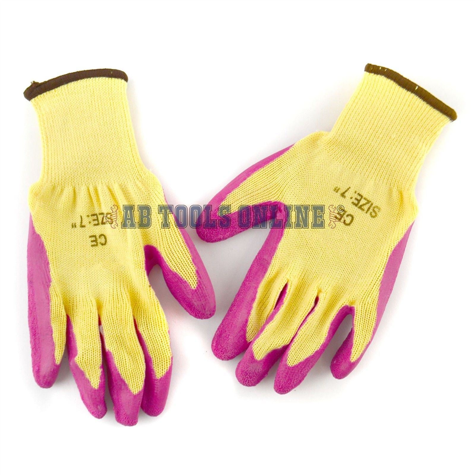 7" Builders Protective Gardening DIY Latex Rubber Coated Work Gloves Pink x 5