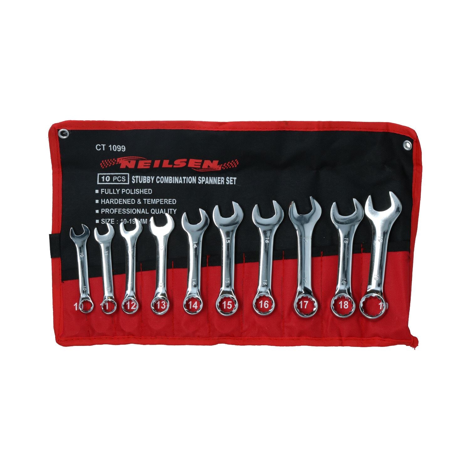 10pc Metric Stubby Short Combination Spanner Wrench Set 10mm – 19mm