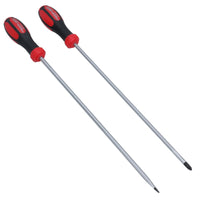 Extra Long reach Screwdrivers Pozi + Flat Headed PZ2 + 6.5mm 400mm Long 2pc