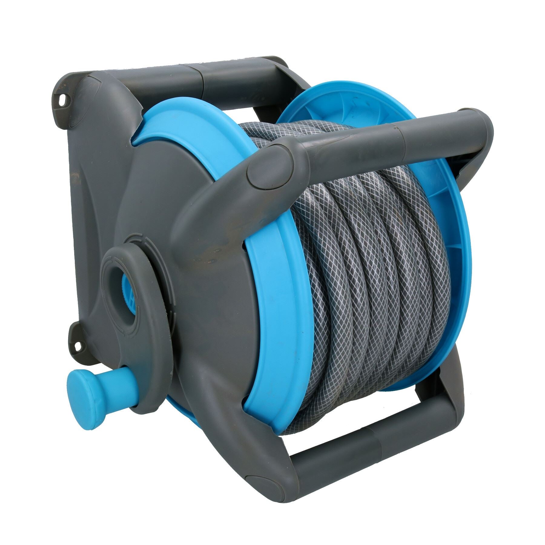 Garden Compact Wall Hose Reel With 15 Metres Of Hose + 5 Nozzles / Fittings