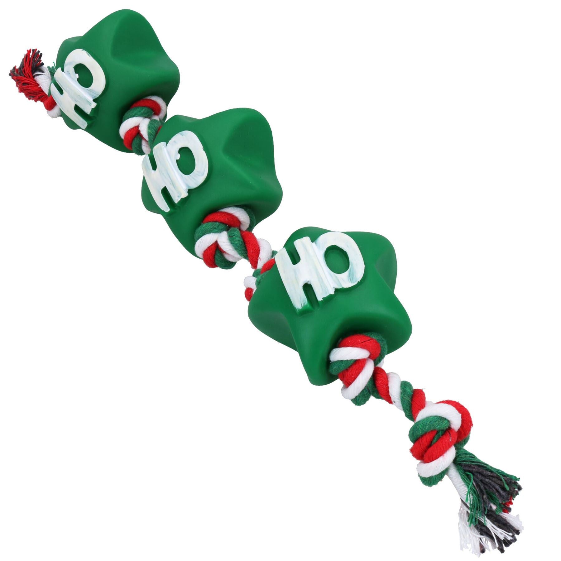 Dog Christmas Gift Green Festive Vinyl Tug Rope Play Toy Xmas Present Gift