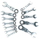 Metric + Imperial Stubby Flexible Flexi Combination ratchet Spanner Set 12pc