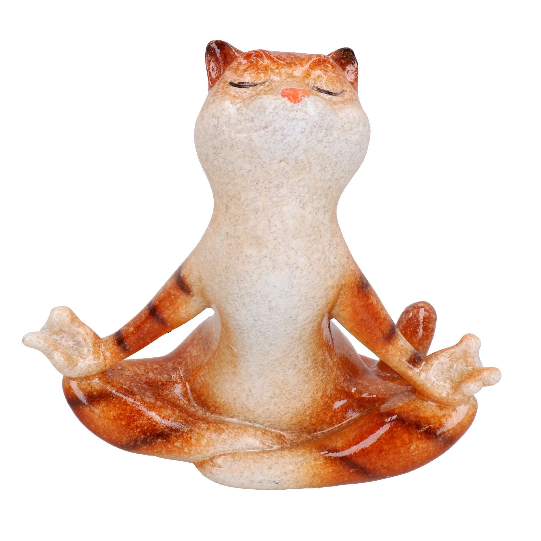 Sitting Yoga Ginger Cat Zen Ornament Statue Meditating Garden House Decor