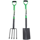 Garden Gardening Border Fork + Border Spade Carbon Steel Blades 2pc Set