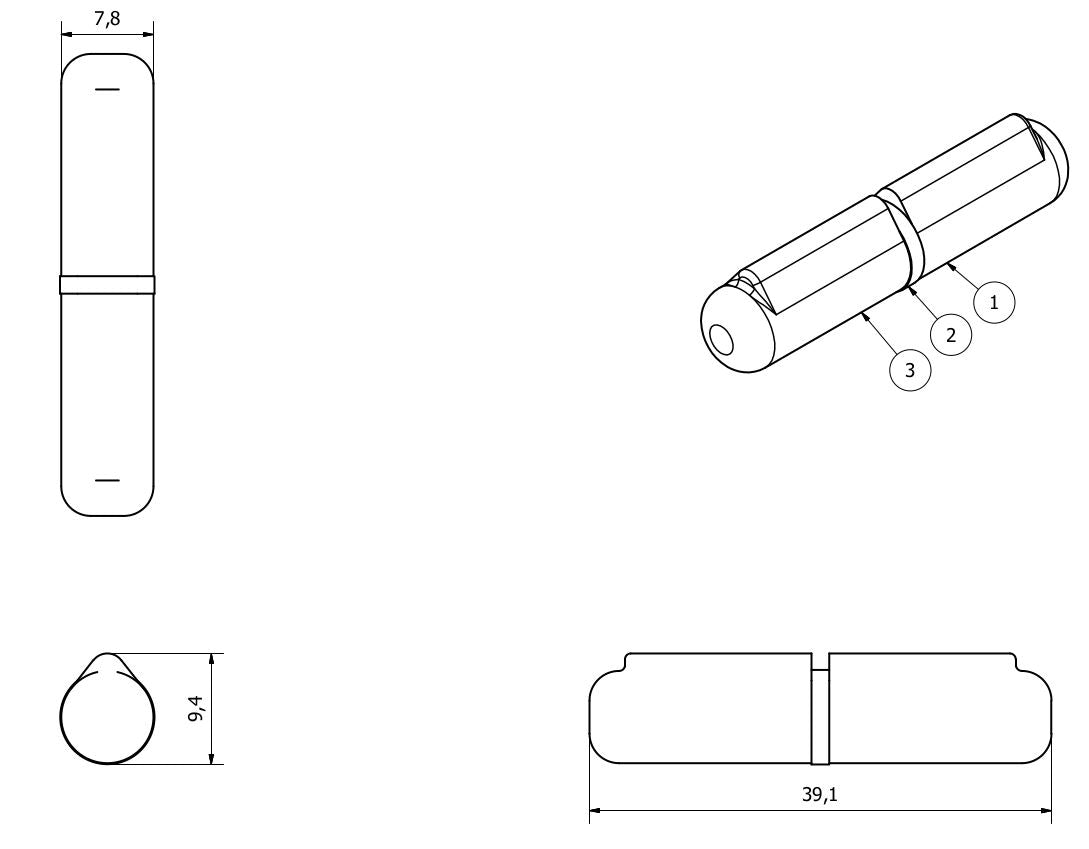 Lift Off Bullet Hinge Weld On Brass Bush 8x40mm Heavy Duty Door Hatch