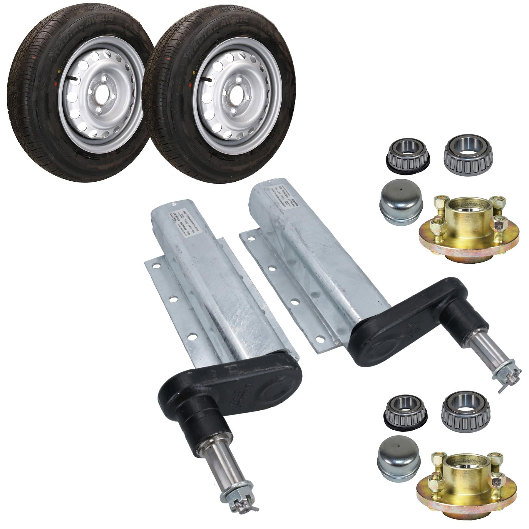 750kg Galvanised Trailer Suspension Units & 13" Wheels & Tyres Kit 100mm PCD