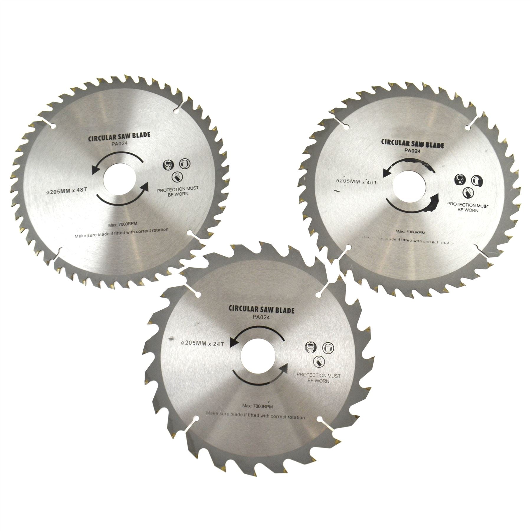 3pc 205mm TCT Circular Saw Blades 20/40/48 TPI & Adapter Rings Reducer TE861