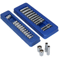 1/4" Drive Metric Shallow + Deep 6 Sided Sockets 4 - 14mm + 72 Teeth Ratchet