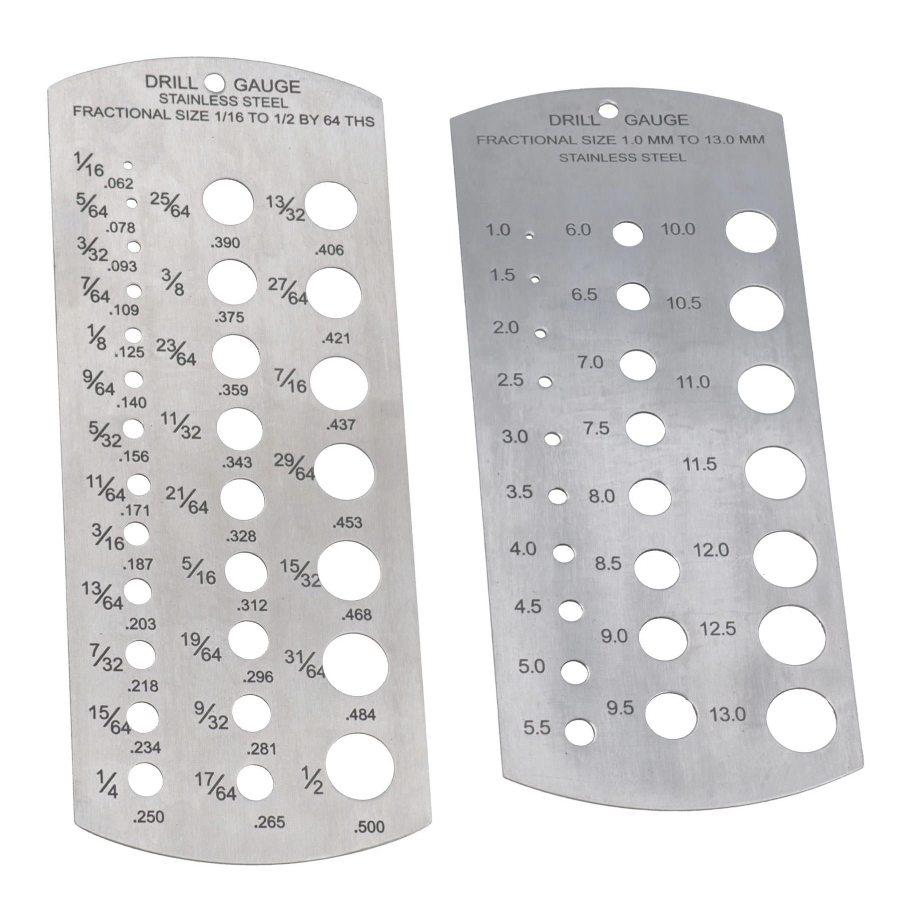 Metric & Imperial Fractional Drill Size Gauge 1 to 13mm & 1/16 to 1/2" Measure