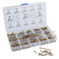 Wood Screws Assorted Sizes Pozi Drive Countersunk Fully Threaded 420pcs