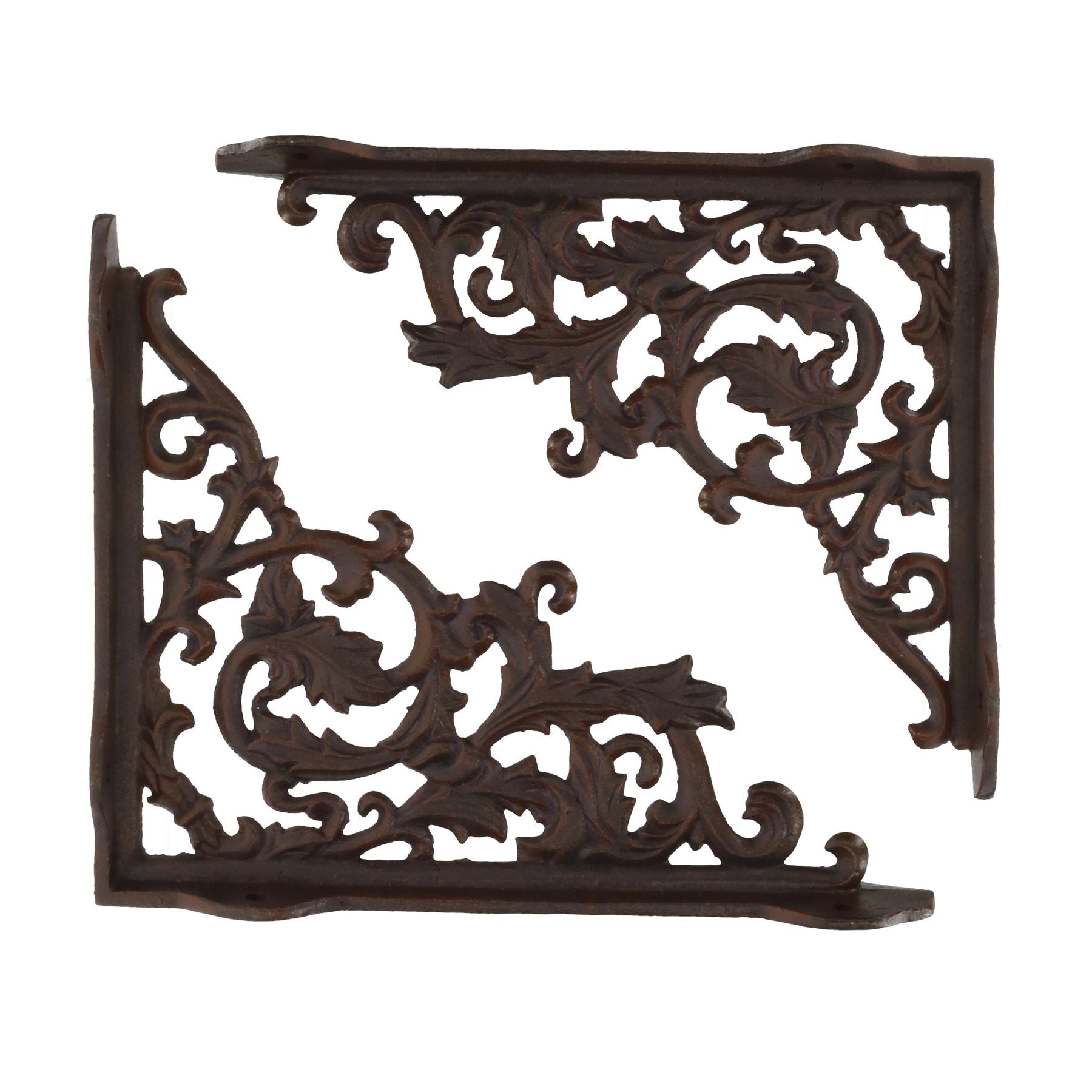 Corner Brackets Shelf Bracket Leaf Leaves Scroll Pattern Decoration Brown Pair