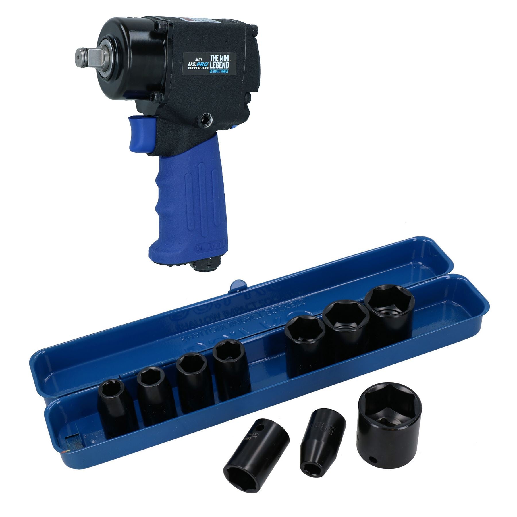 1/2” Drive Mini Air Impact Wrench Gun 680nm + Shallow Impact Sockets 9 – 27mm