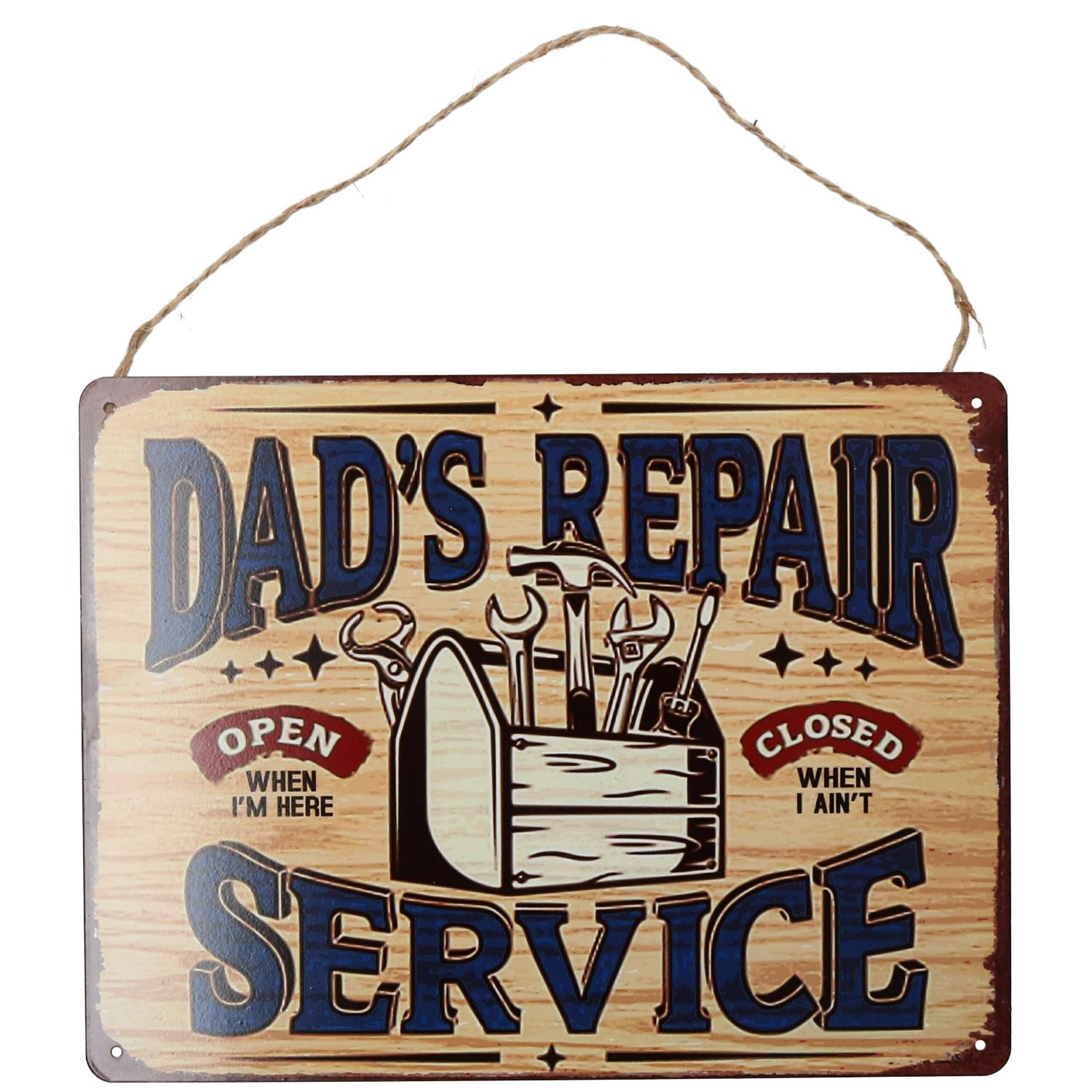 Hanging 'Dad's Repair Service Metal Sign Home/Shed PrePunched Holes 25x33