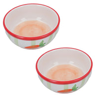 2 Small Animals Rabbit Guinea Ceramic Carrot Stripe Pet Feeding Water Bowls