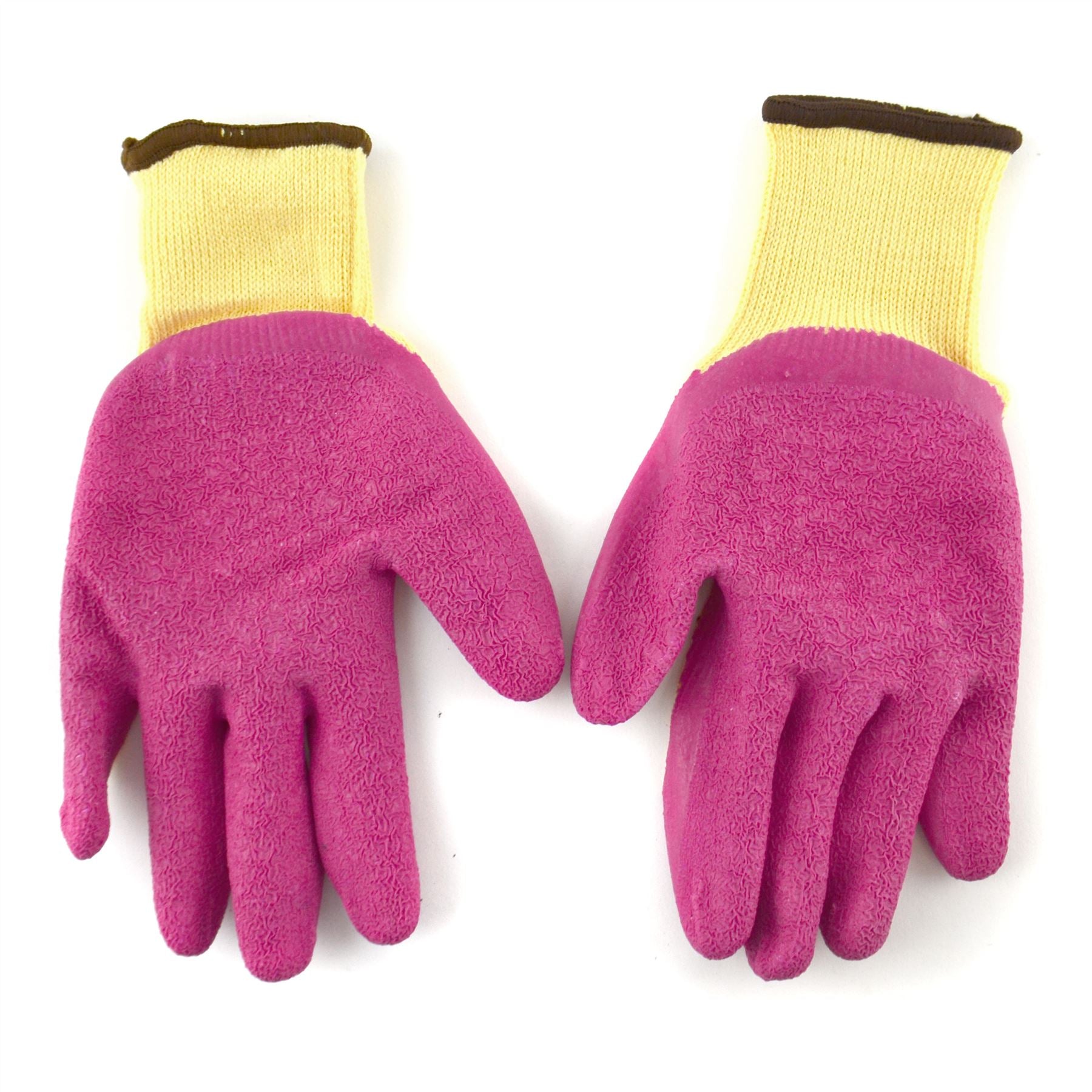 7" Builders Protective Gardening DIY Latex Rubber Coated Work Gloves Pink