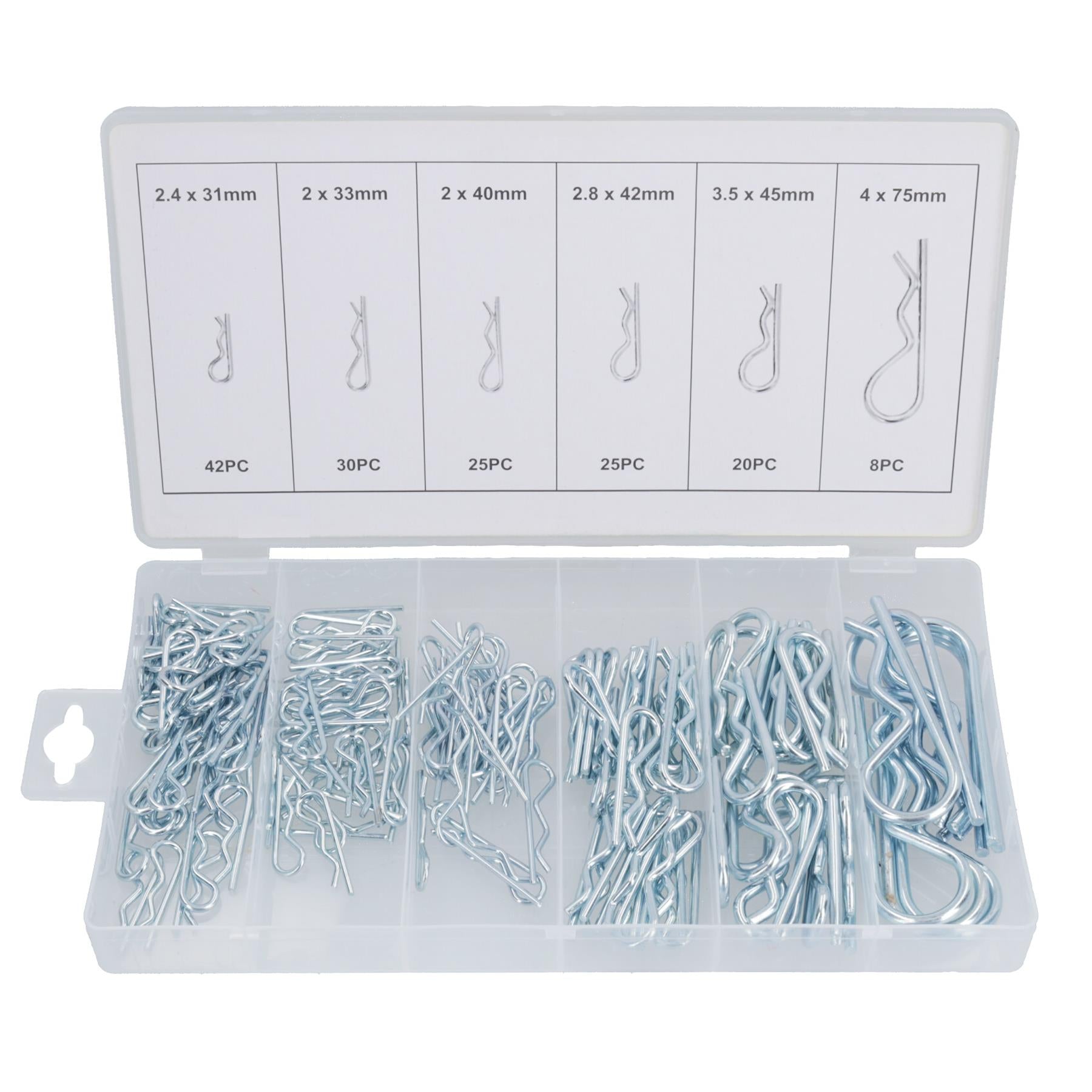 150pc Hair Pin Retaining R Clip Assortment Fastener Kit Lynch Pin 2.4mm – 4mm